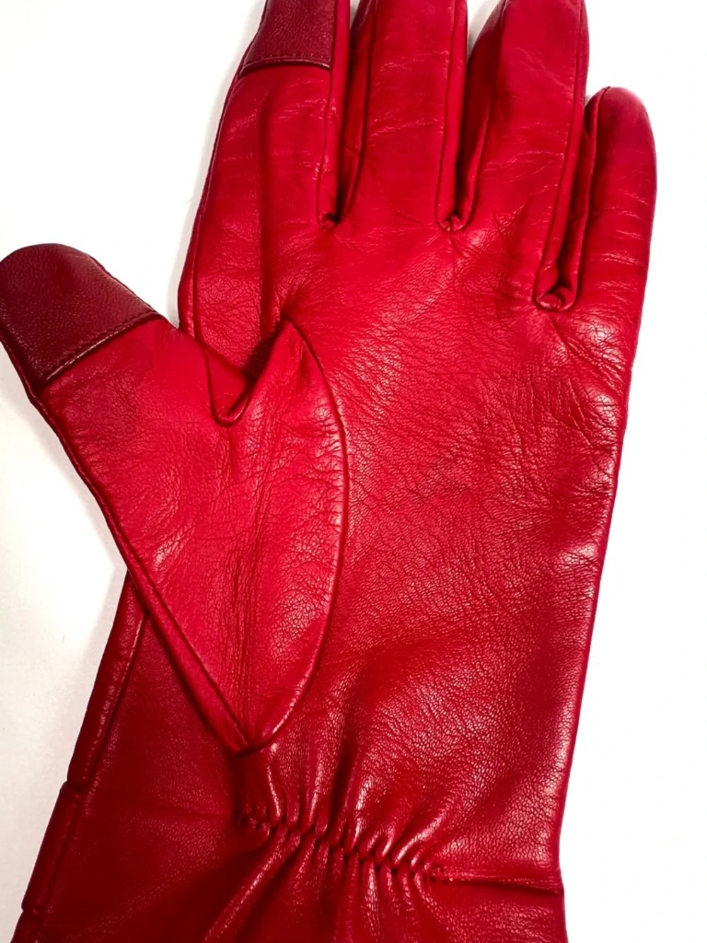 Kate Spade Leather Flower Buckle Tech Gloves Red Size Large - Picture 9 of 10